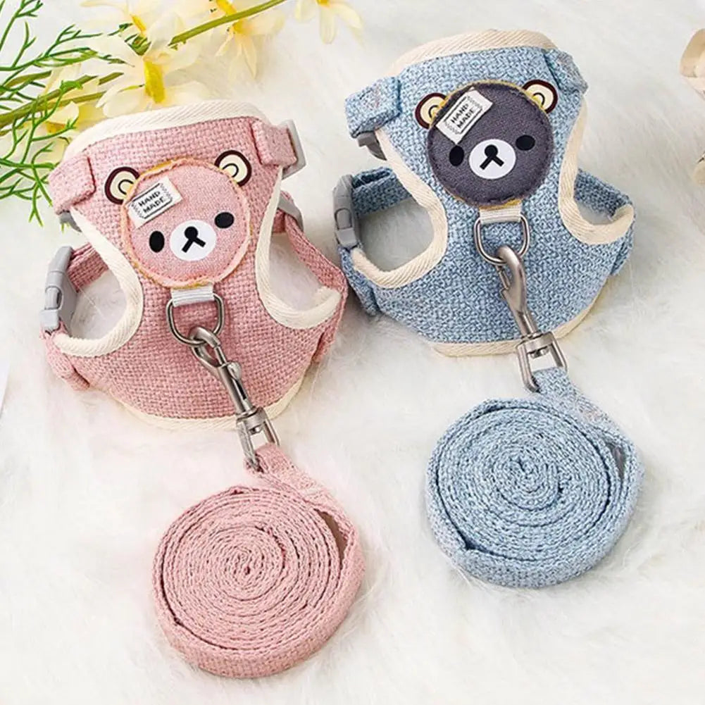 Lovely Small Pet Vest Chest Strap Dog Leash Traction Rope Walking Dog Cat Bunny Vest Harness Poodle Collar Leash