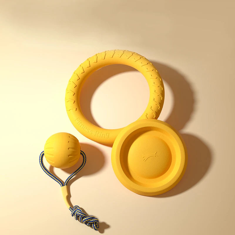 EVA Durable Dog Toys 4 Pack  Flying Disc + Ball + Tug Rope for Puppy&Adult Dogs  Chew-Proof Teeth Cleaning Set
