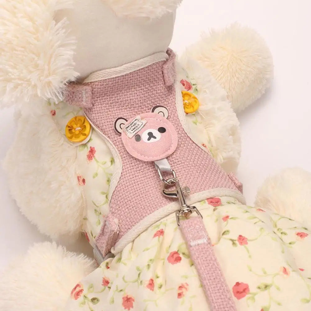 Lovely Small Pet Vest Chest Strap Dog Leash Traction Rope Walking Dog Cat Bunny Vest Harness Poodle Collar Leash